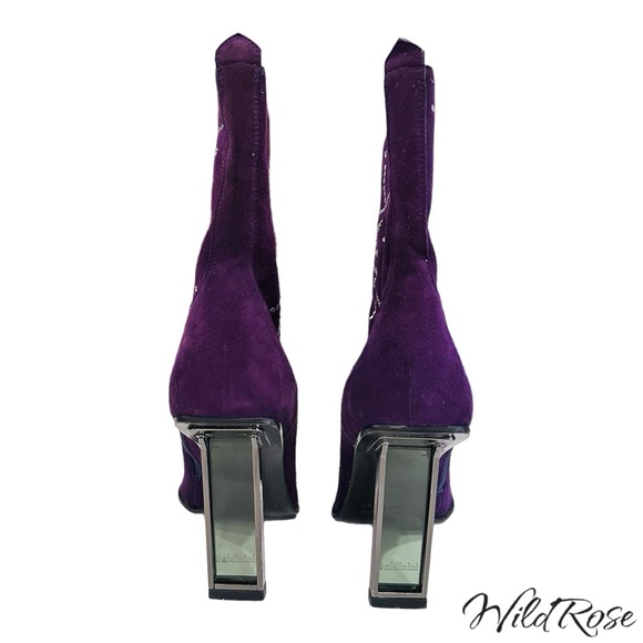 BALDININI Purple Suede w/ Rhinestones Leather Ankle Boots SZ 7 - Picture 7 of 16